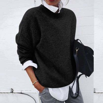 Dames Oversized Sweater met Ronde Hals en Lange Mouwen Zwart