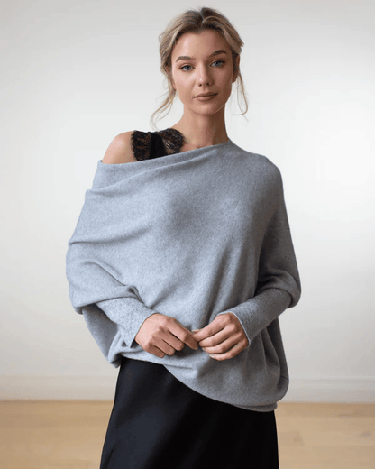 Dames Oversized Sweater met Sloophals en Vleermuismouwen Lichtgrijs