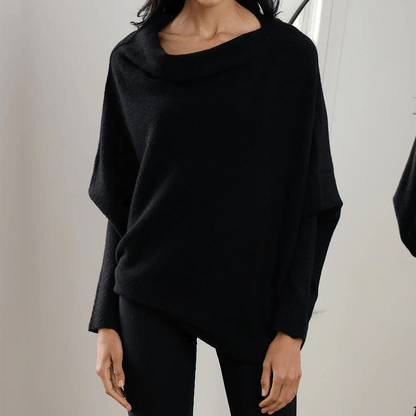 Dames Oversized Sweater met Sloophals en Vleermuismouwen Zwart