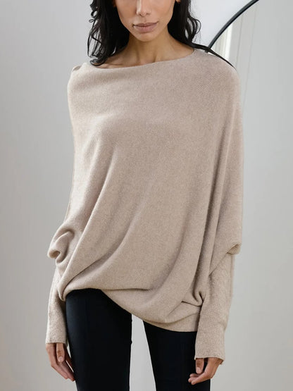 Dames Oversized Sweater met Sloophals en Vleermuismouwen Lichtbruin