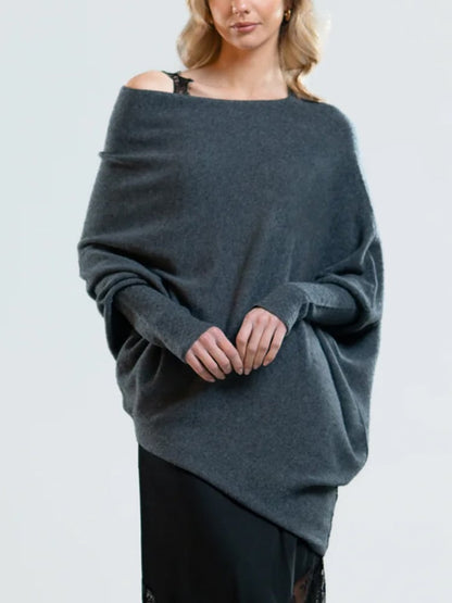 Dames Oversized Sweater met Sloophals en Vleermuismouwen Donkergrijs
