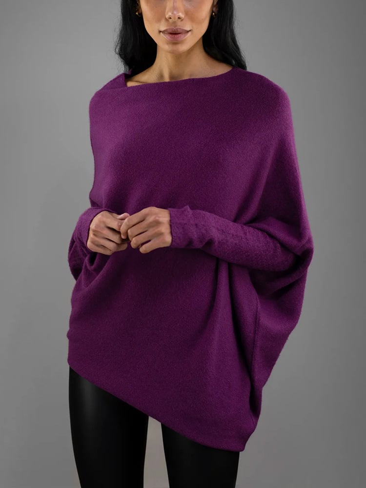 Dames Oversized Sweater met Sloophals en Vleermuismouwen Paars