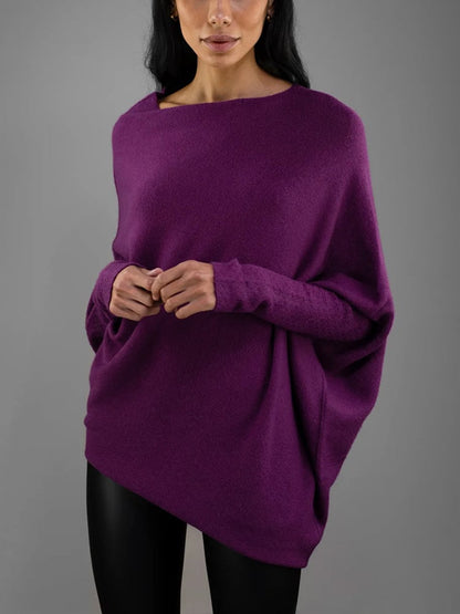 Dames Oversized Sweater met Sloophals en Vleermuismouwen Paars