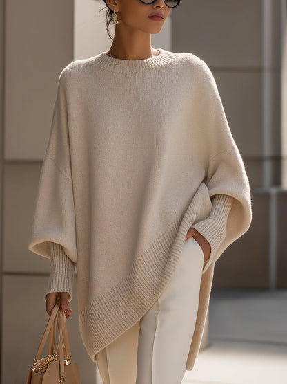 Dames Oversized Sweater met Vleermuismouw en Ronde Hals Beige