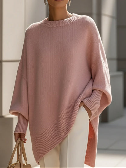 Dames Oversized Sweater met Vleermuismouw en Ronde Hals Roze