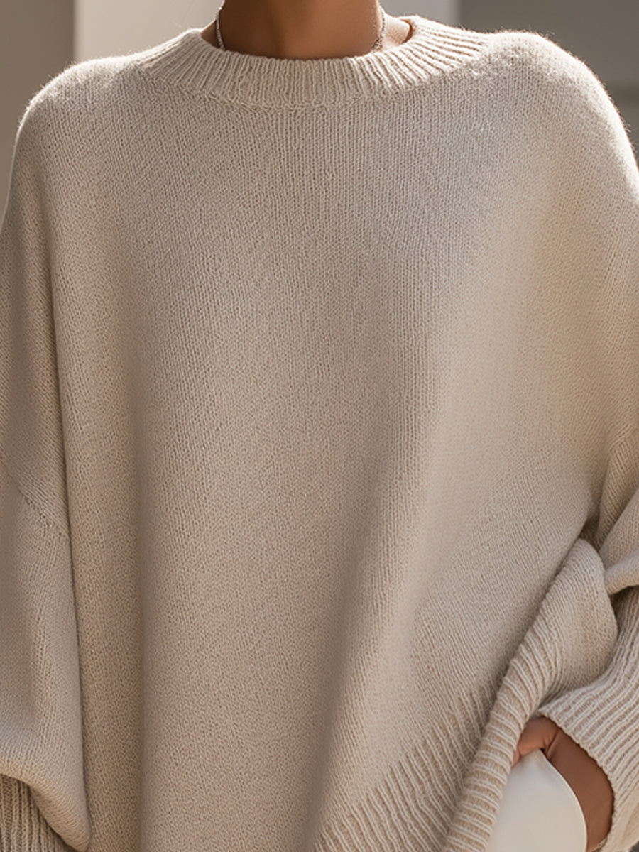 Dames Oversized Sweater met Vleermuismouw en Ronde Hals