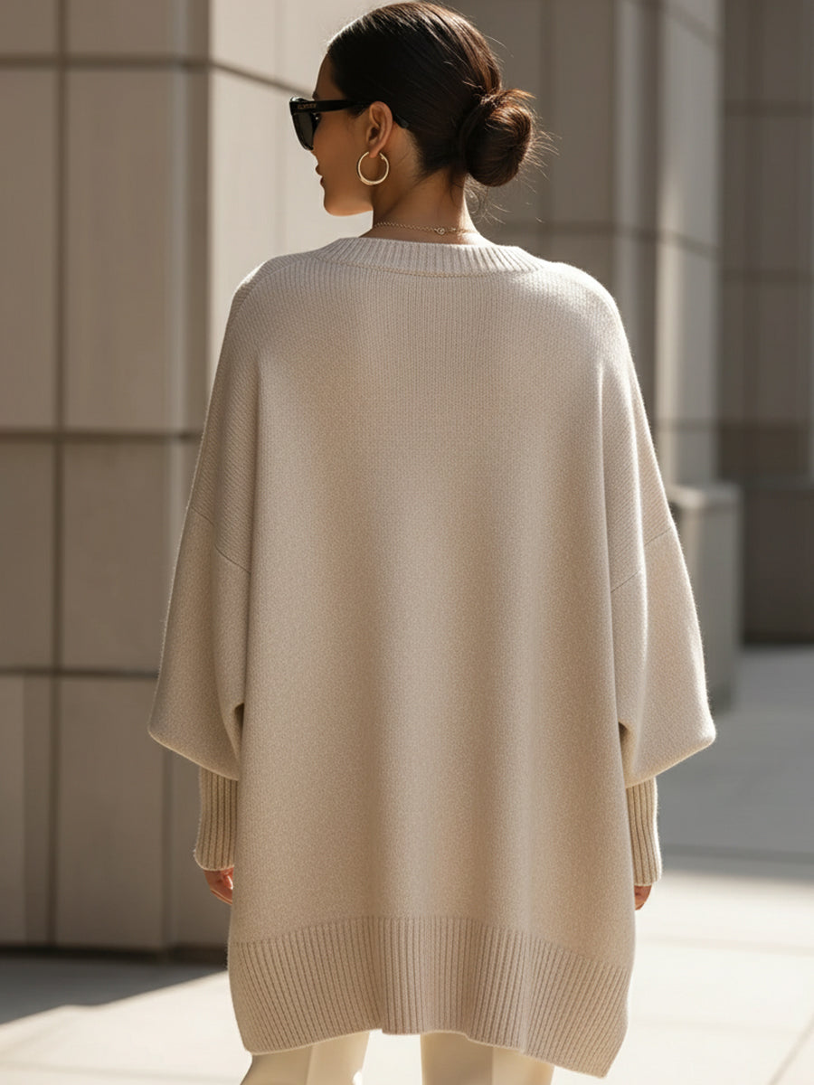 Dames Oversized Sweater met Vleermuismouw en Ronde Hals
