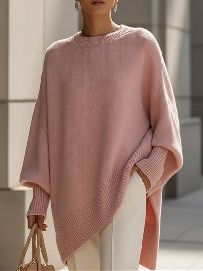Dames Oversized Sweater met Vleermuismouw en Ronde Hals Roze