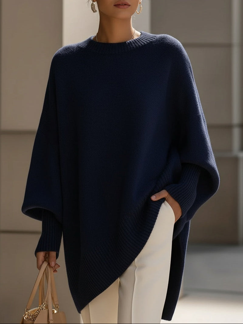 Dames Oversized Sweater met Vleermuismouw en Ronde Hals Marineblauw