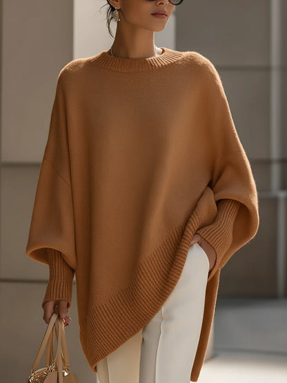 Dames Oversized Sweater met Vleermuismouw en Ronde Hals Karamel