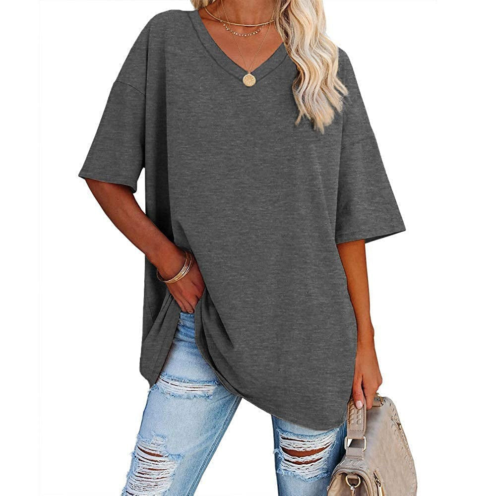 Dames Oversized T-Shirt met V-hals en Korte Mouw