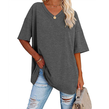Dames Oversized T-Shirt met V-hals en Korte Mouw