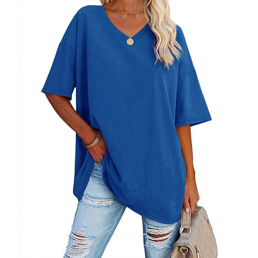 Dames Oversized T-Shirt met V-hals en Korte Mouw