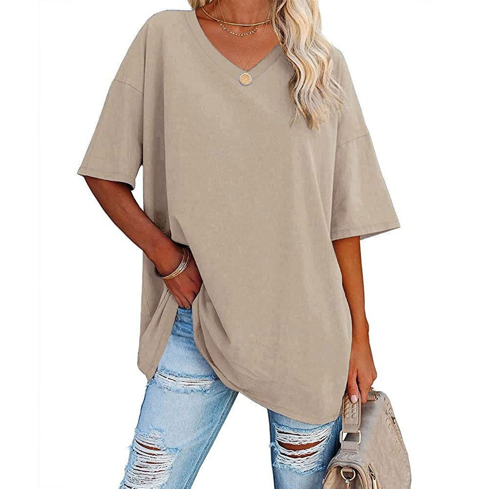 Dames Oversized T-Shirt met V-hals en Korte Mouw
