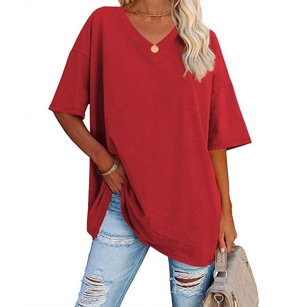 Dames Oversized T-Shirt met V-hals en Korte Mouw