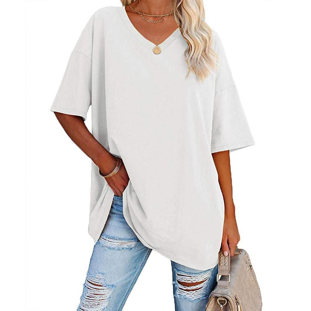 Dames Oversized T-Shirt met V-hals en Korte Mouw