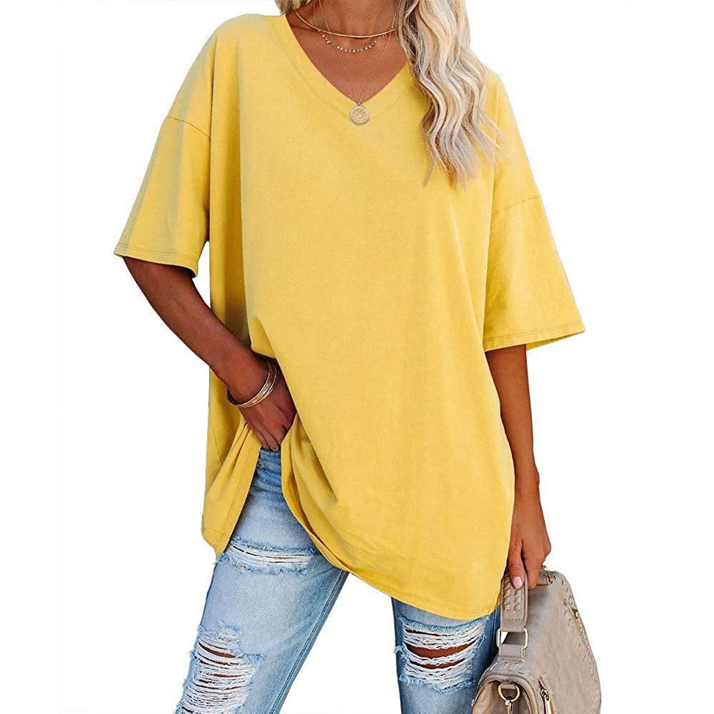 Dames Oversized T-Shirt met V-hals en Korte Mouw