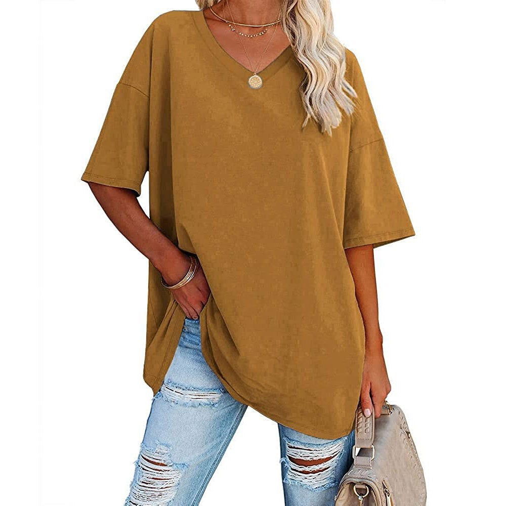 Dames Oversized T-Shirt met V-hals en Korte Mouw