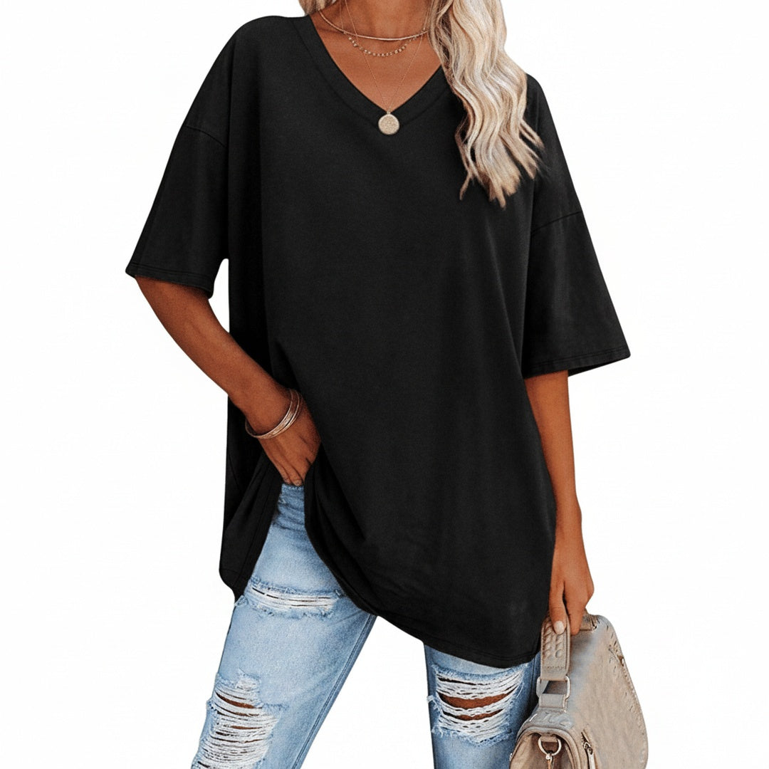 Dames Oversized T-shirt met V-hals en Korte Mouw