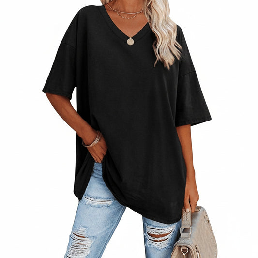 Dames Oversized T-shirt met V-hals en Korte Mouw