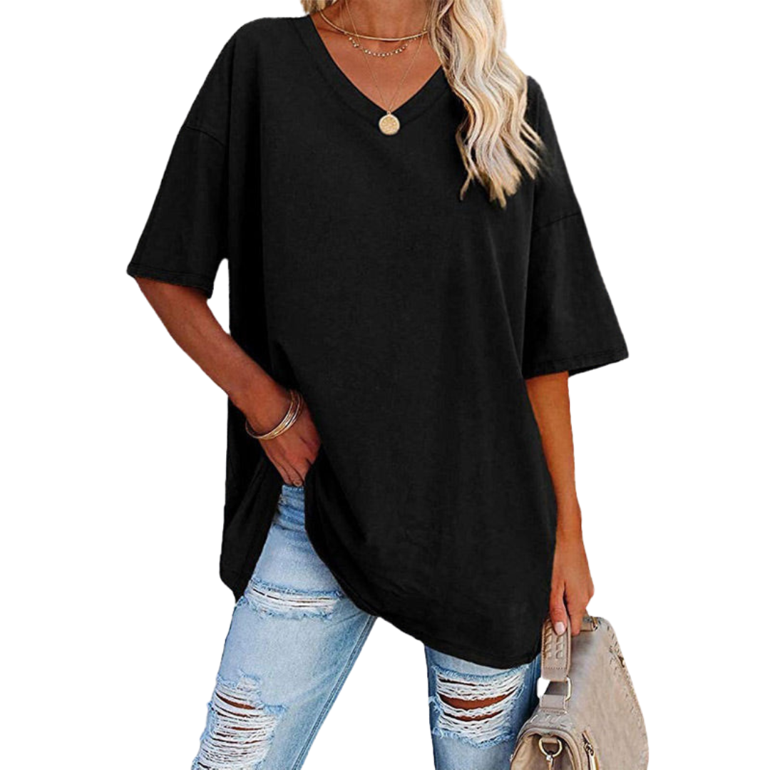 Dames Oversized T-Shirt met V-hals en Korte Mouw