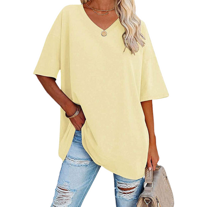 Dames Oversized T-Shirt met V-hals en Korte Mouw