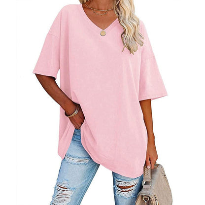 Dames Oversized T-Shirt met V-hals en Korte Mouw