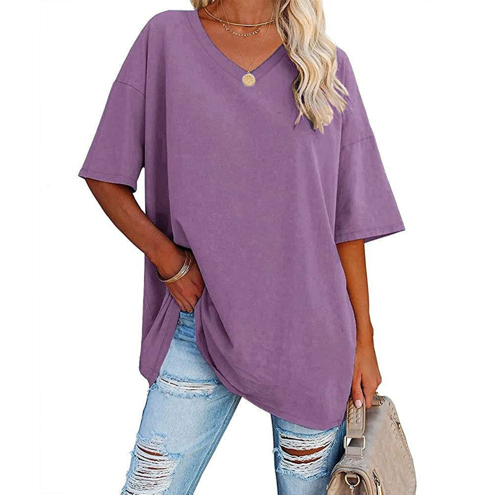 Dames Oversized T-Shirt met V-hals en Korte Mouw