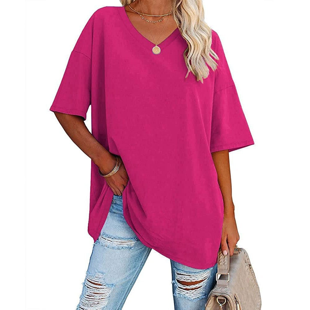 Dames Oversized T-Shirt met V-hals en Korte Mouw
