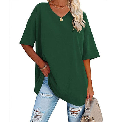 Dames Oversized T-Shirt met V-hals en Korte Mouw