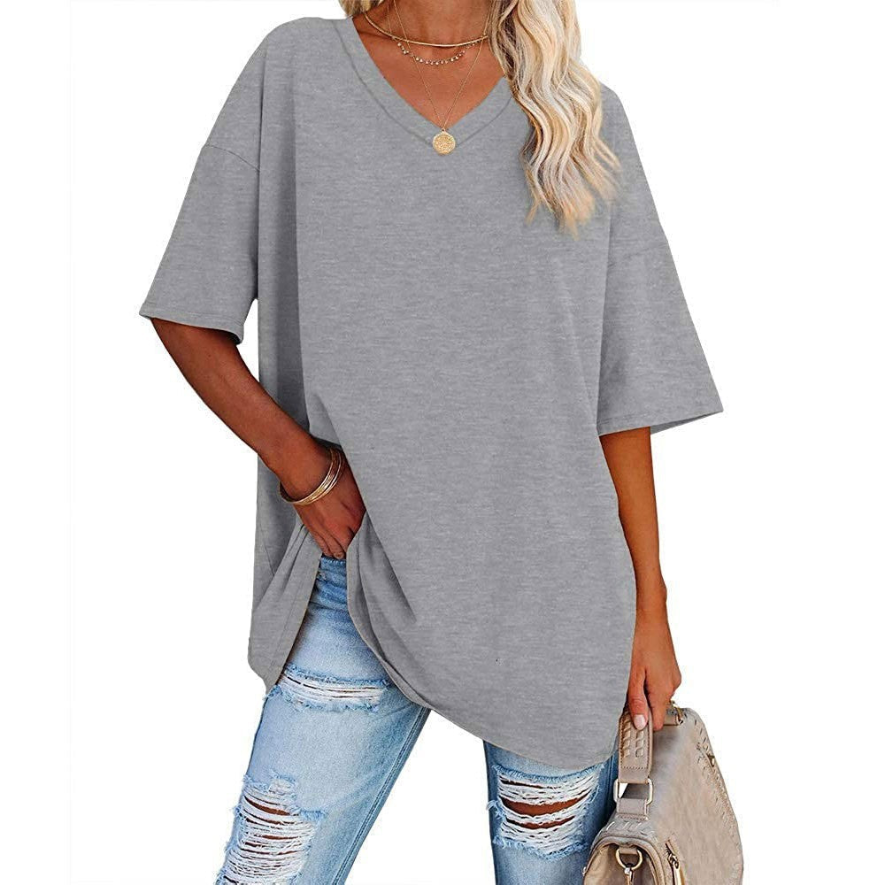 Dames Oversized T-Shirt met V-hals en Korte Mouw