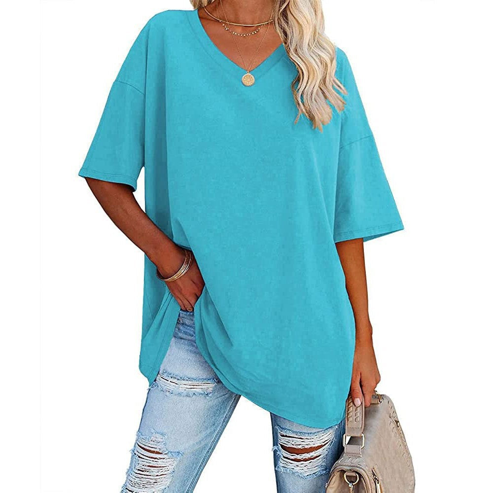 Dames Oversized T-Shirt met V-hals en Korte Mouw