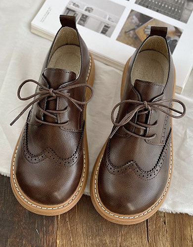 Dames Oxford Schoenen met Brede Vierkante Neus en Brogue Details