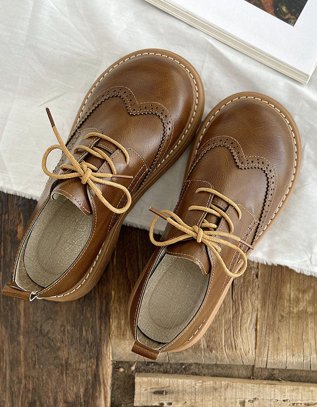 Dames Oxford Schoenen met Brede Vierkante Neus en Brogue Details Bruin