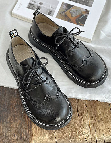 Dames Oxford Schoenen met Brede Vierkante Neus en Brogue Details Zwart