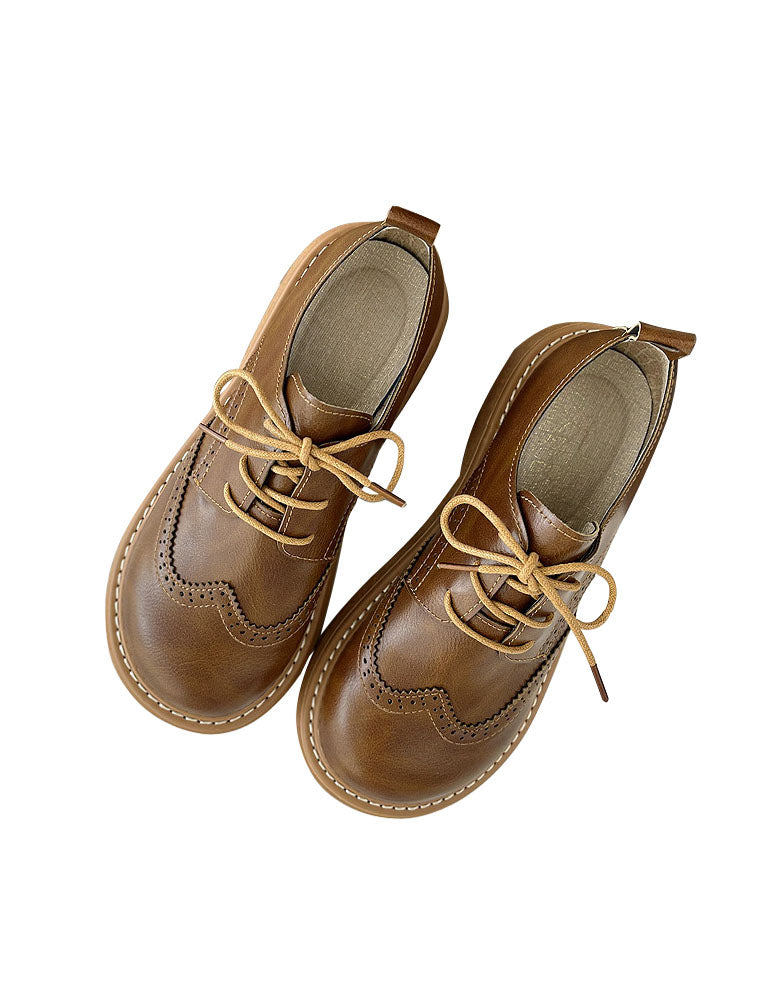 Dames Oxford Schoenen met Brede Vierkante Neus en Brogue Details