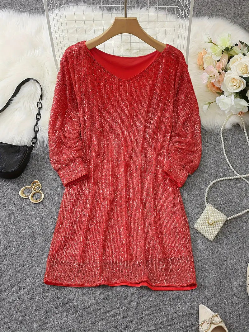 Dames Pailletten Mini-jurk met Off-Shoulder Hals en Vleermuismouwen