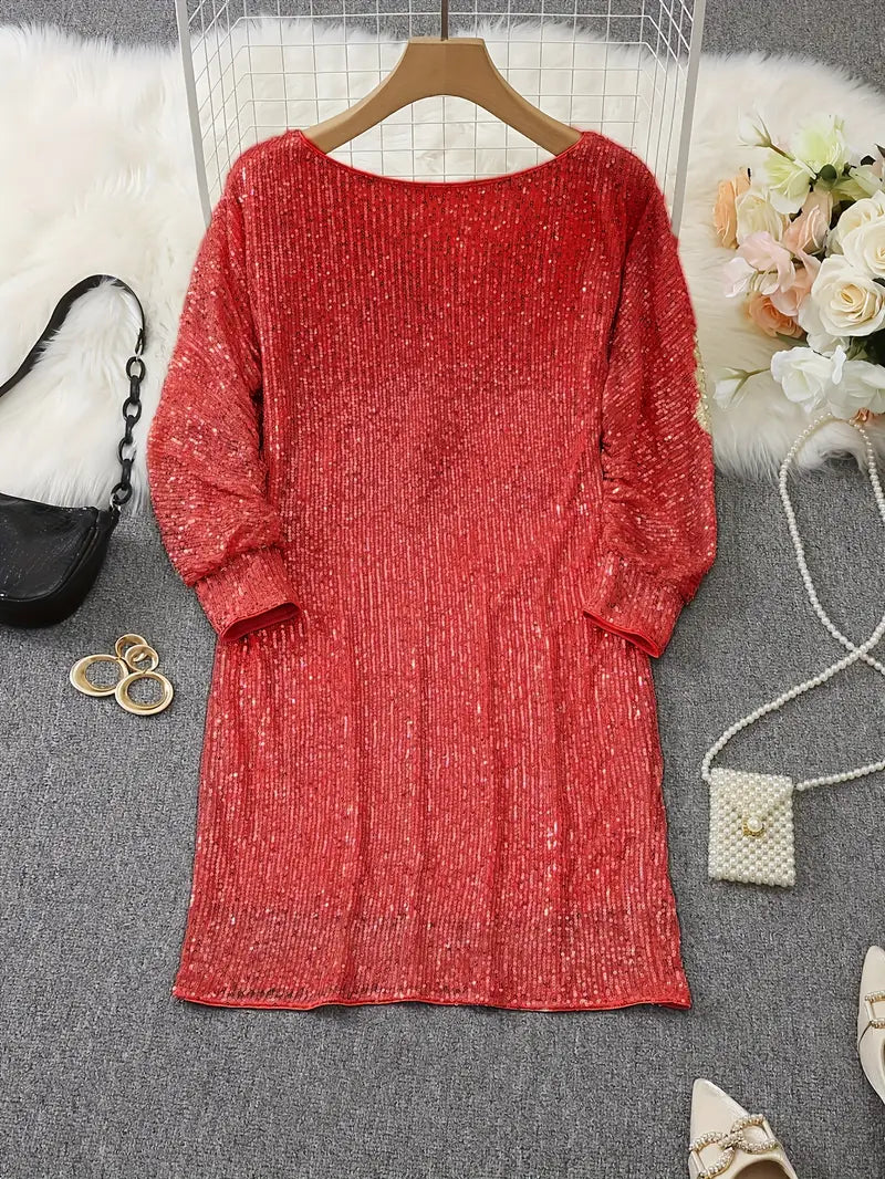 Dames Pailletten Mini-jurk met Off-Shoulder Hals en Vleermuismouwen