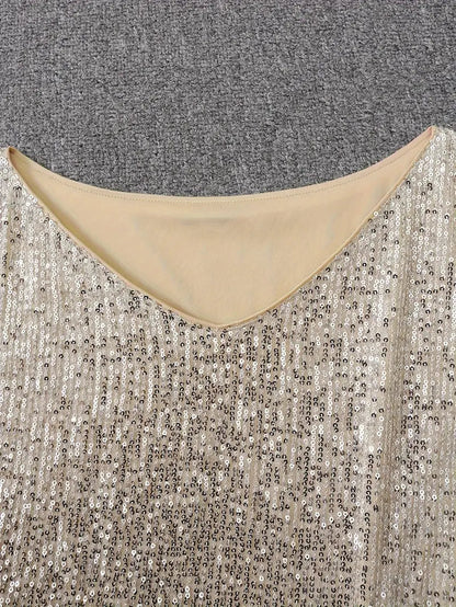 Dames Pailletten Mini-jurk met Off-Shoulder Hals en Vleermuismouwen