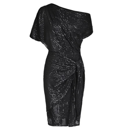 Dames Paillettenjurk met Asymmetrische Hals en Wikkellook