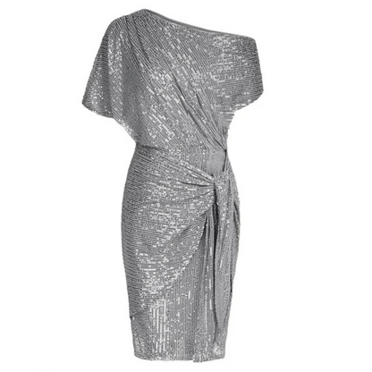 Dames Paillettenjurk met Asymmetrische Hals en Wikkellook
