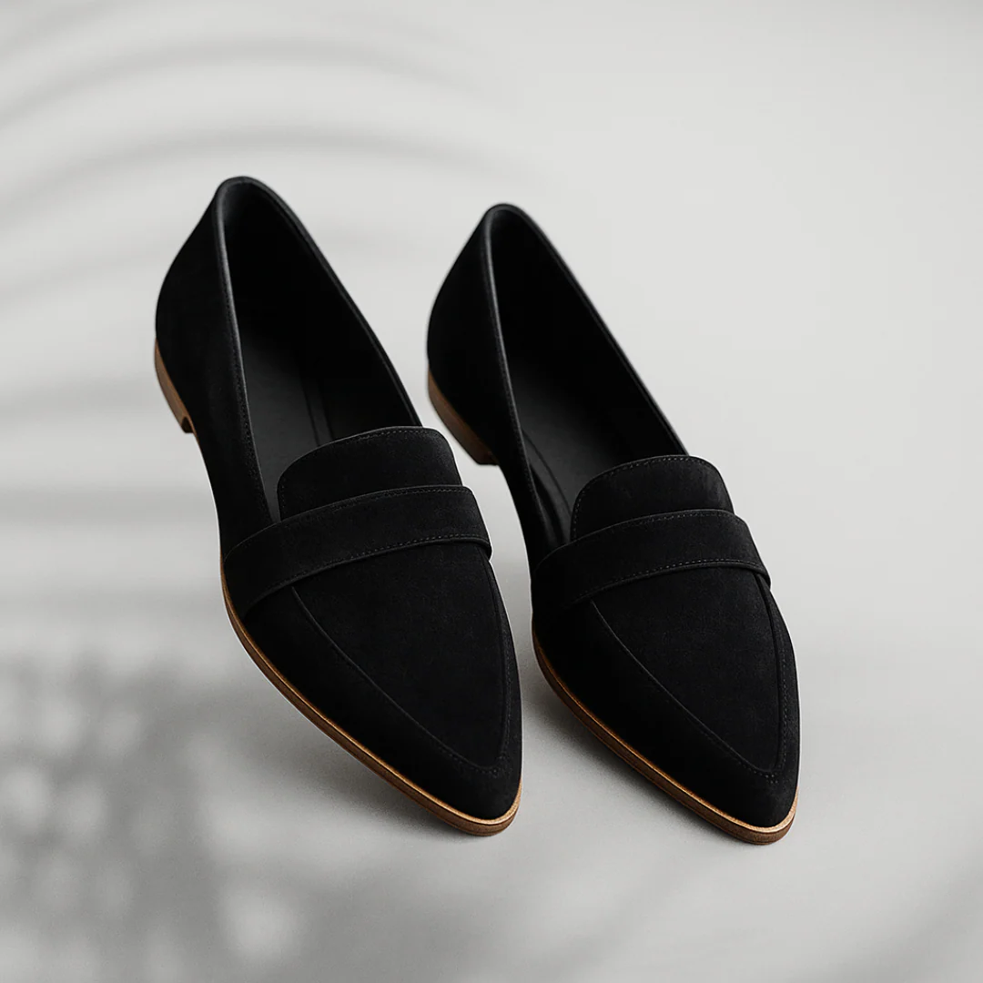 Dames Penny Loafers met Puntneus en Instapper Design Zwart