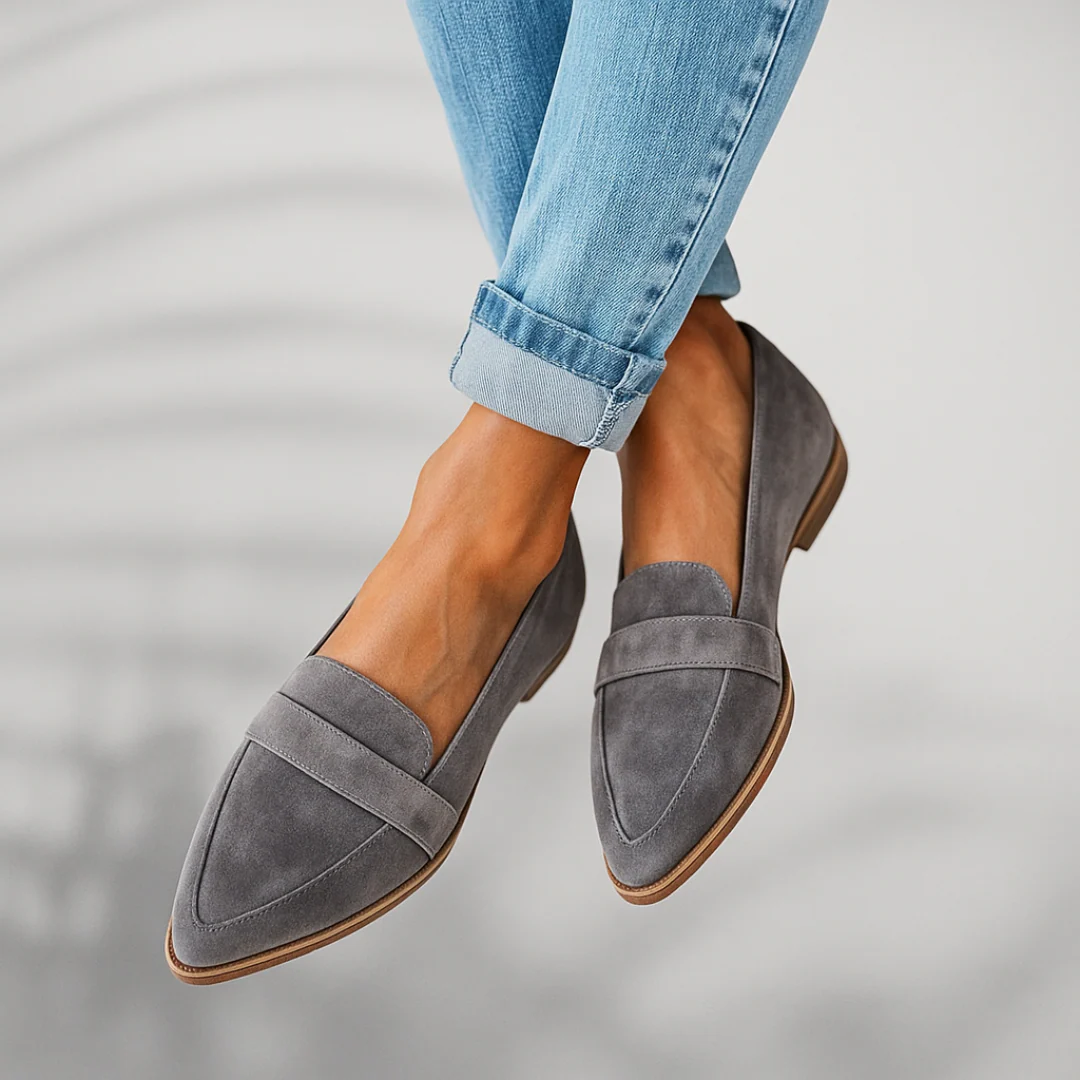Dames Penny Loafers met Puntneus en Instapper Design Grijs