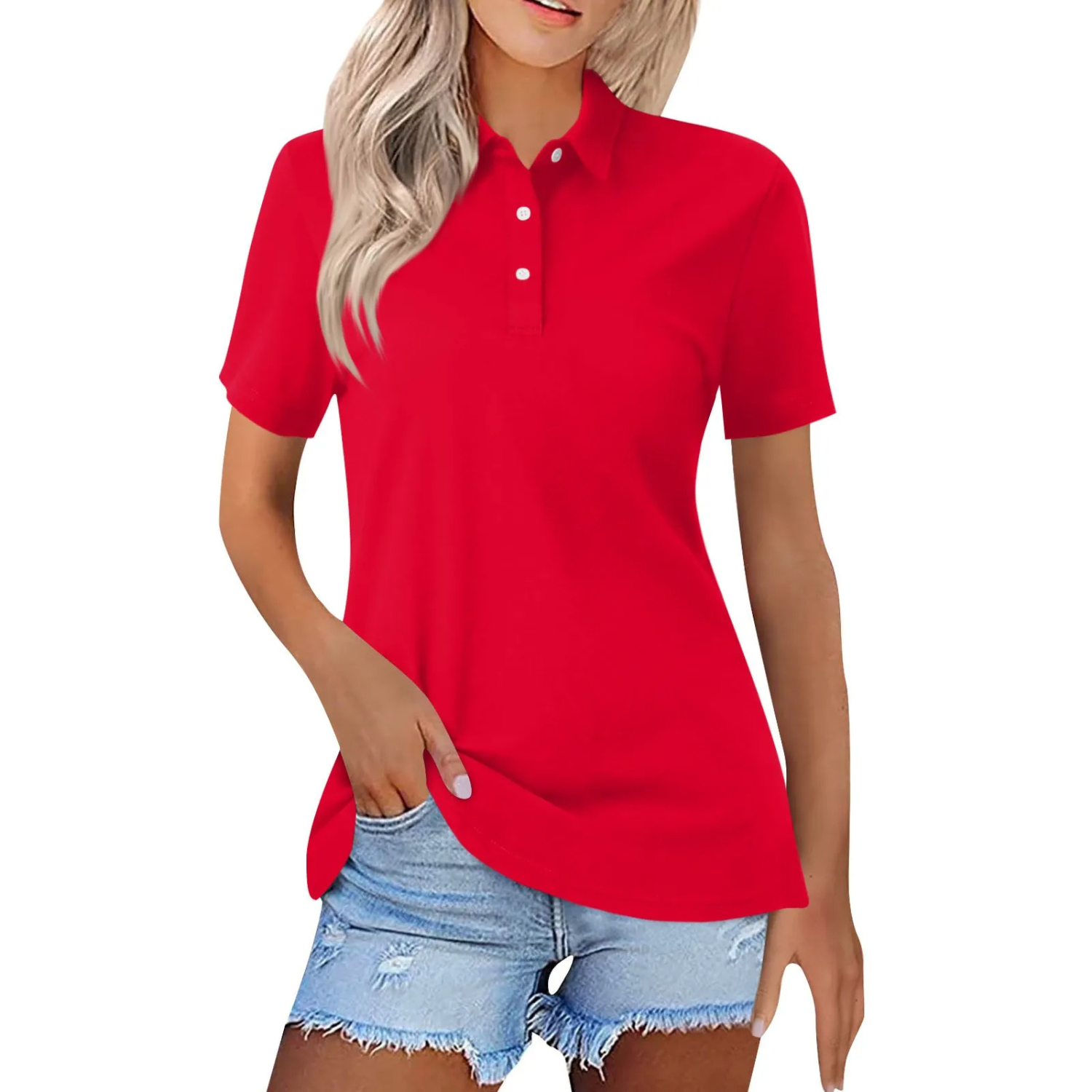 Dames Polo met Korte Mouw en Polokraag Slim Fit Rood