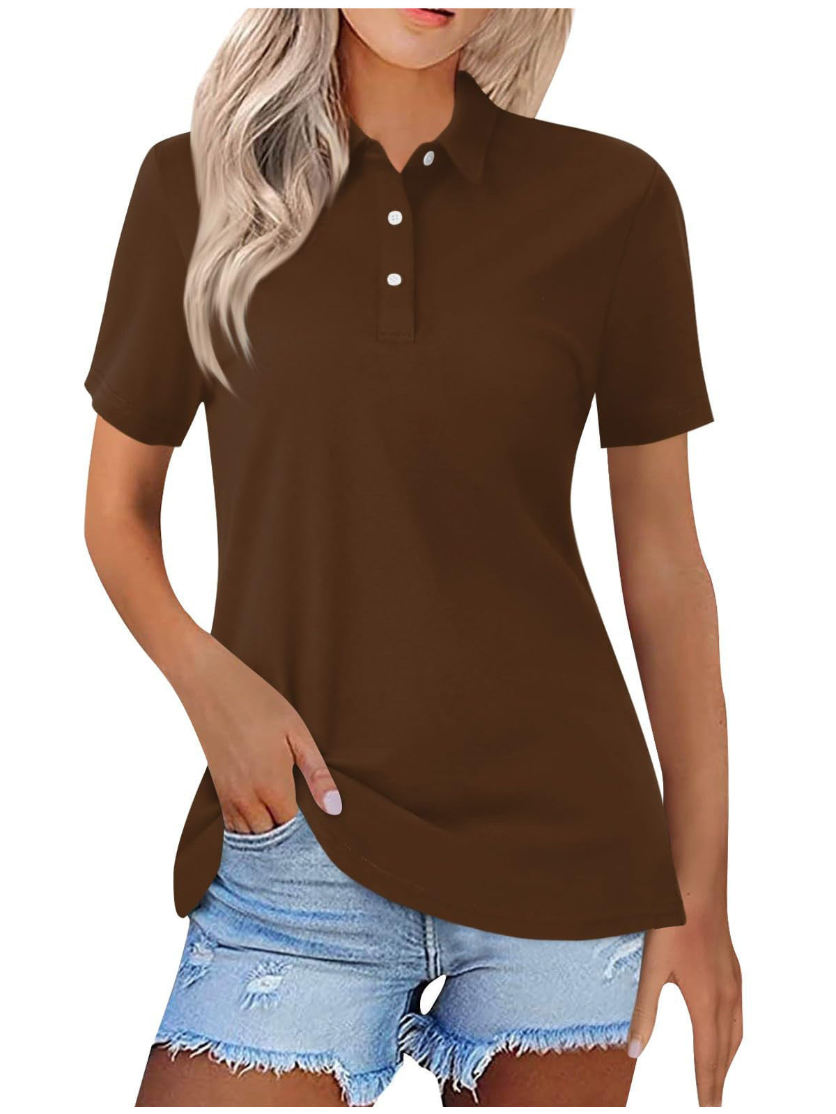 Dames Polo met Korte Mouw en Polokraag Slim Fit Donkerbruin
