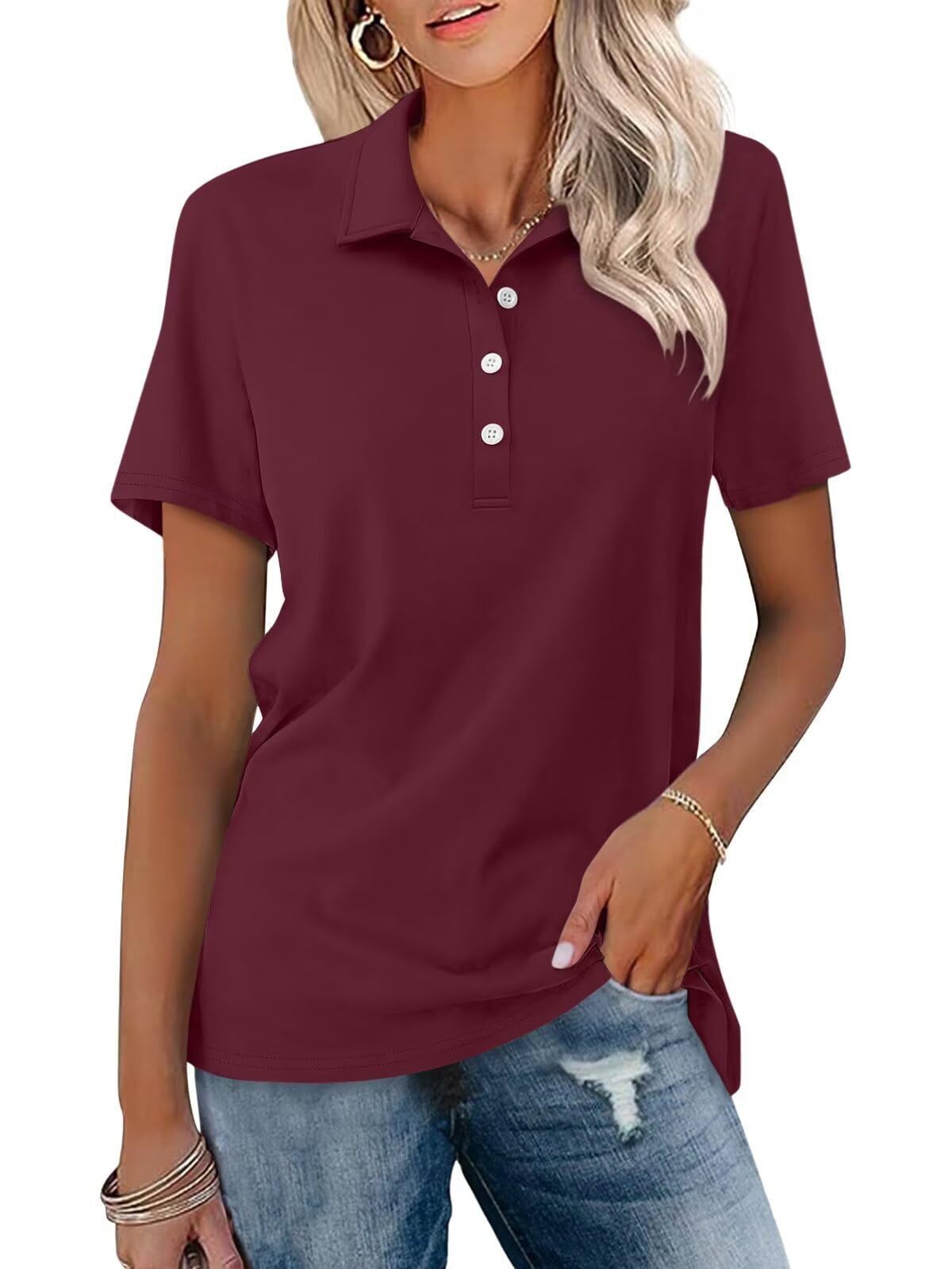 Dames Polo met Korte Mouw en Polokraag Slim Fit Wijnrood