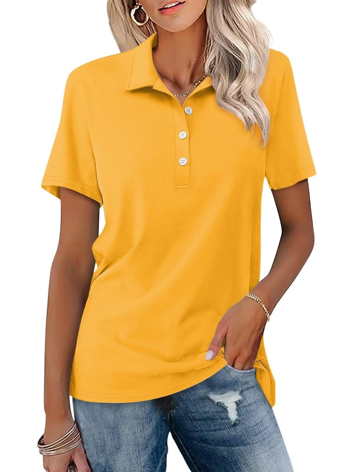 Dames Polo met Korte Mouw en Polokraag Slim Fit Geeloranje