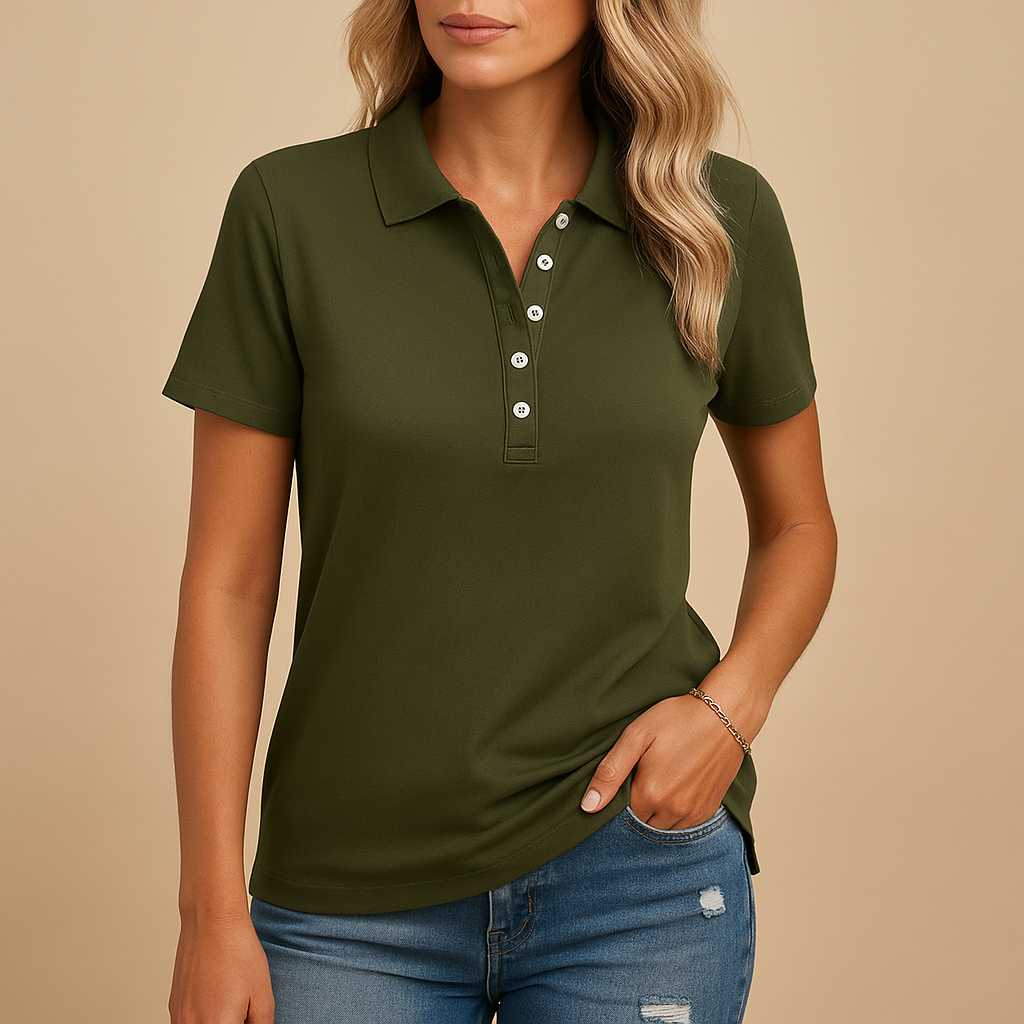 Dames Polo met Korte Mouwen en Knoopsluiting Donkergroen