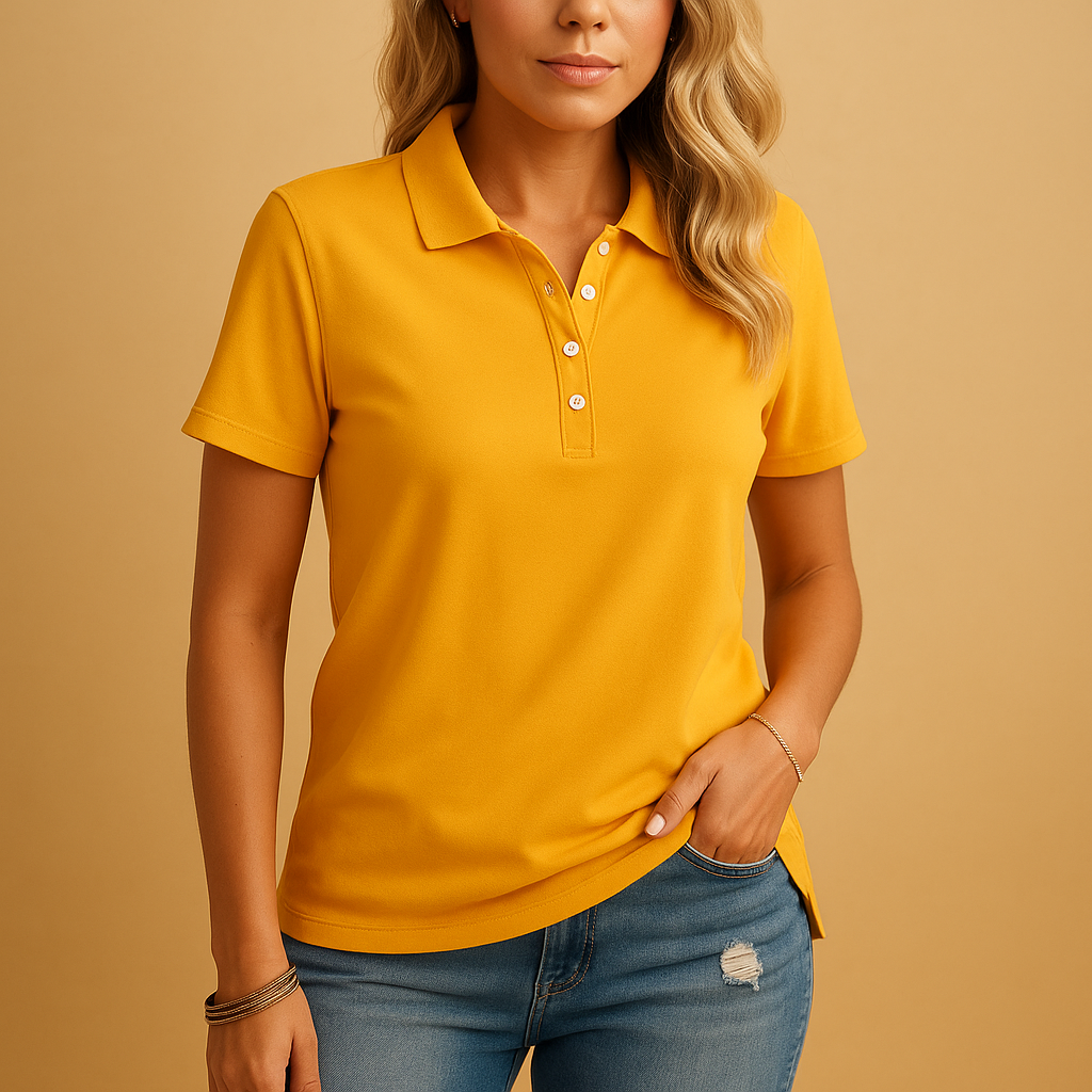 Dames Polo met Korte Mouwen en Knoopsluiting Geel