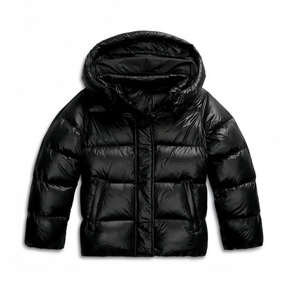 Dames Puffer Jacket met Capuchon, Ritssluiting en Zijzakken Zwart